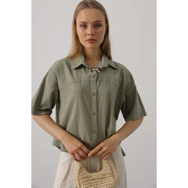 Yarım Kol Gömlek - Haki