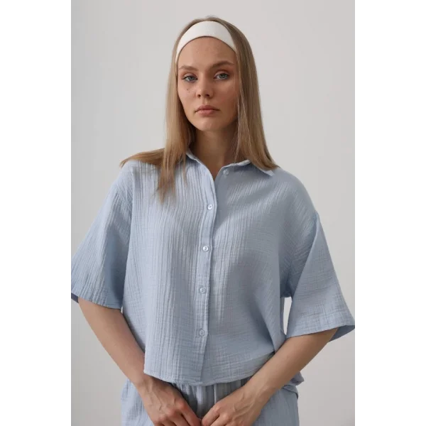 Yarım Kol Müslin Gömlek - Bebe Mavisi