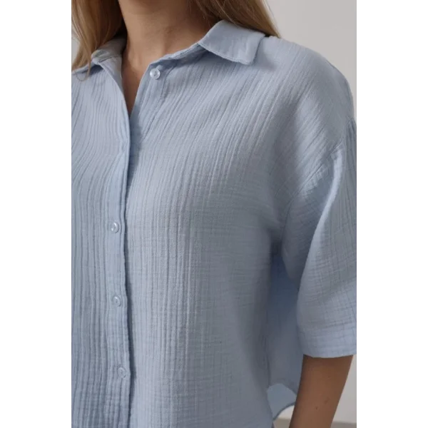 Yarım Kol Müslin Gömlek - Bebe Mavisi