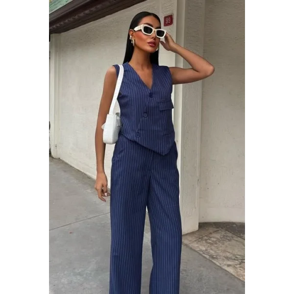 Yeleği Çapraz Detay Düğmeli Cepli Yelekli Takım 10150