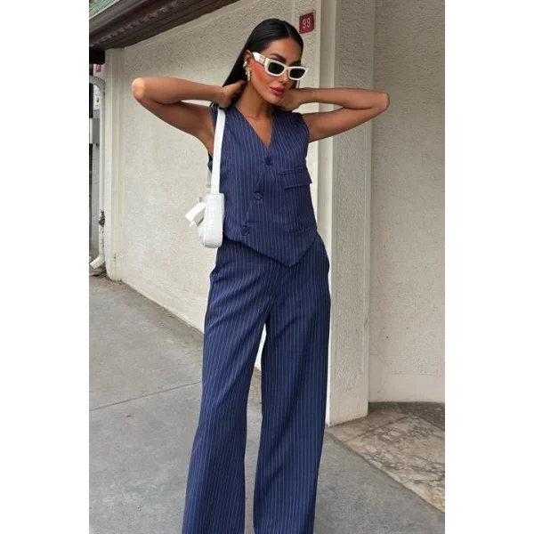 Yeleği Çapraz Detay Düğmeli Cepli Yelekli Takım 10150