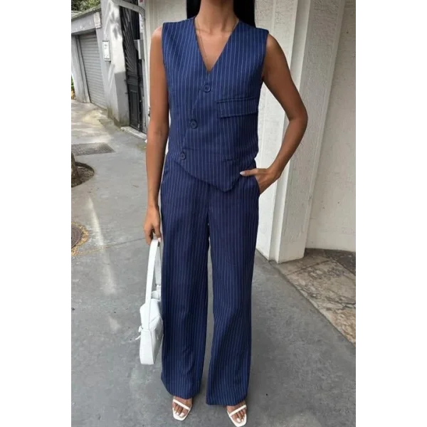 Yeleği Çapraz Detay Düğmeli Cepli Yelekli Takım 10150