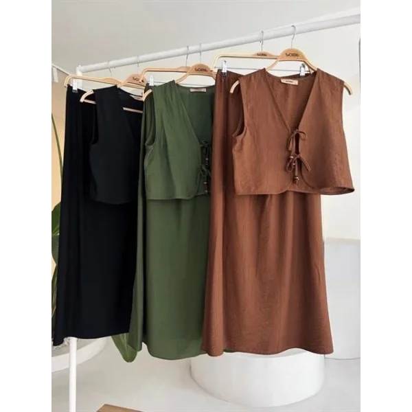 Yelek Önden Bağlamalı Uzun Etekli Takım 10192