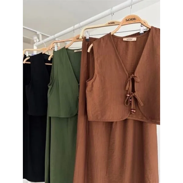 Yelek Önden Bağlamalı Uzun Etekli Takım 10192