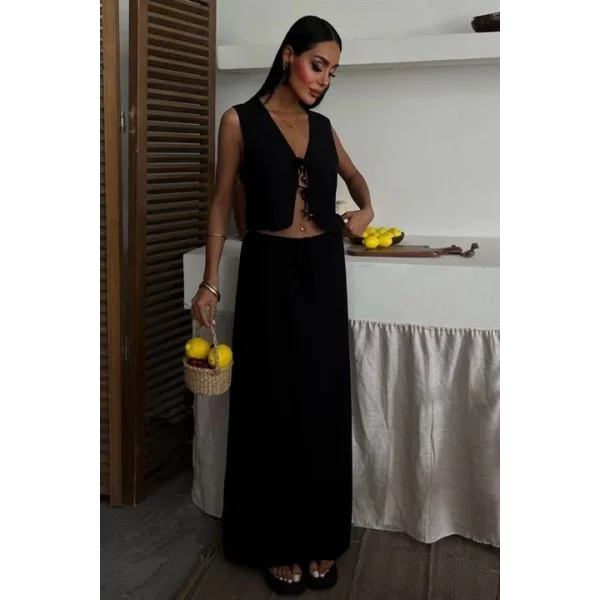 Yelek Önden Bağlamalı Uzun Etekli Takım 10192