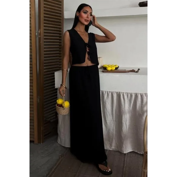 Yelek Önden Bağlamalı Uzun Etekli Takım 10192