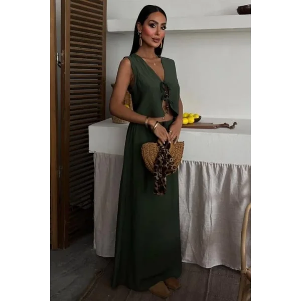 Yelek Önden Bağlamalı Uzun Etekli Takım 10192