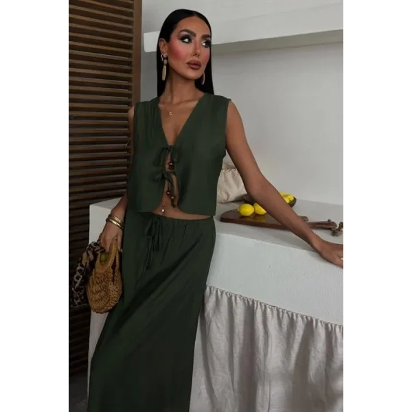 Yelek Önden Bağlamalı Uzun Etekli Takım 10192