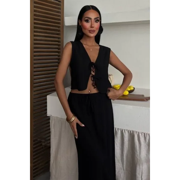 Yelek Önden Bağlamalı Uzun Etekli Takım 10192