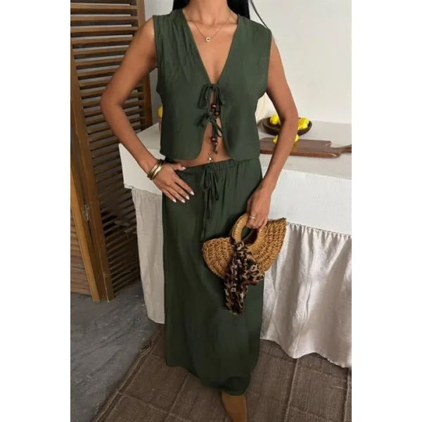 Yelek Önden Bağlamalı Uzun Etekli Takım 10192