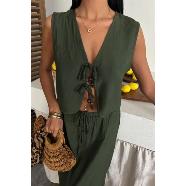 Yelek Önden Bağlamalı Uzun Etekli Takım 10192