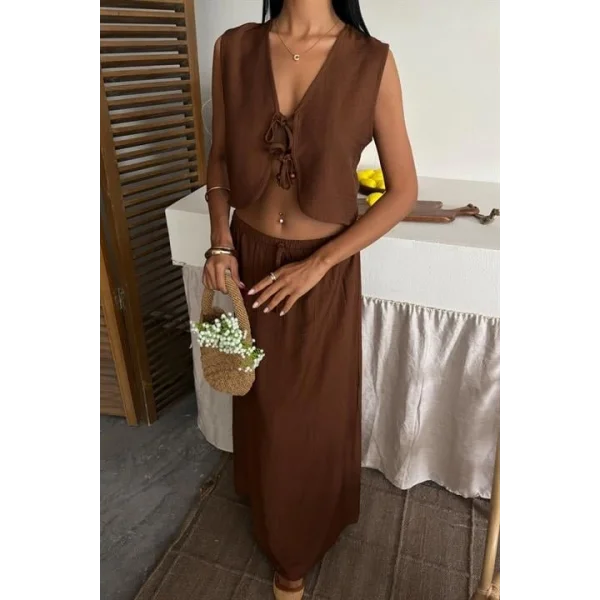 Yelek Önden Bağlamalı Uzun Etekli Takım 10192