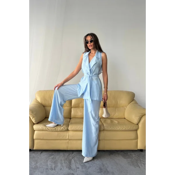 YELEK - PANTOLON TAKIM ÇİLEK KUMAŞ - Bebe Mavi