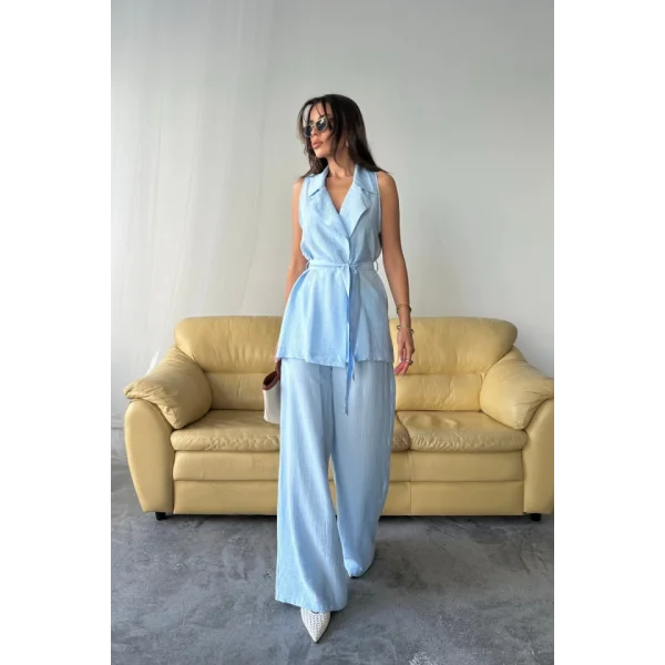 YELEK - PANTOLON TAKIM ÇİLEK KUMAŞ - Bebe Mavi