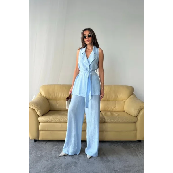 YELEK - PANTOLON TAKIM ÇİLEK KUMAŞ - Bebe Mavi