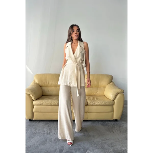 YELEK - PANTOLON TAKIM ÇİLEK KUMAŞ - Bej