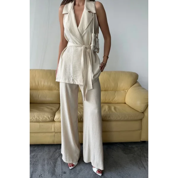 YELEK - PANTOLON TAKIM ÇİLEK KUMAŞ - Bej