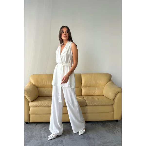 YELEK - PANTOLON TAKIM ÇİLEK KUMAŞ - Beyaz