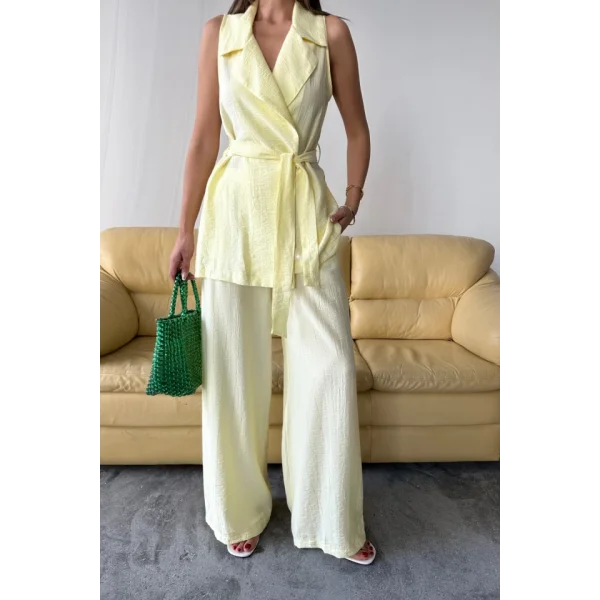 YELEK - PANTOLON TAKIM ÇİLEK KUMAŞ - Sarı