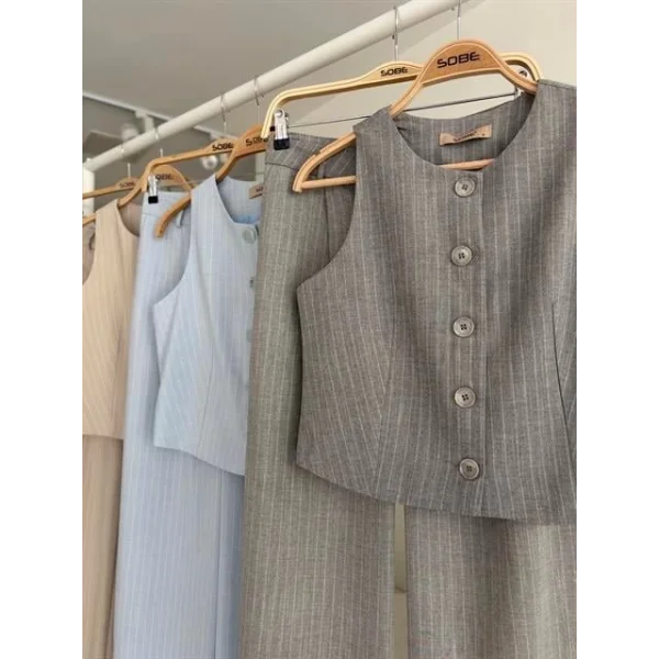 Yelek Plazzo Pantolon Çizgili Flamlı Poliviscon Takım 10178