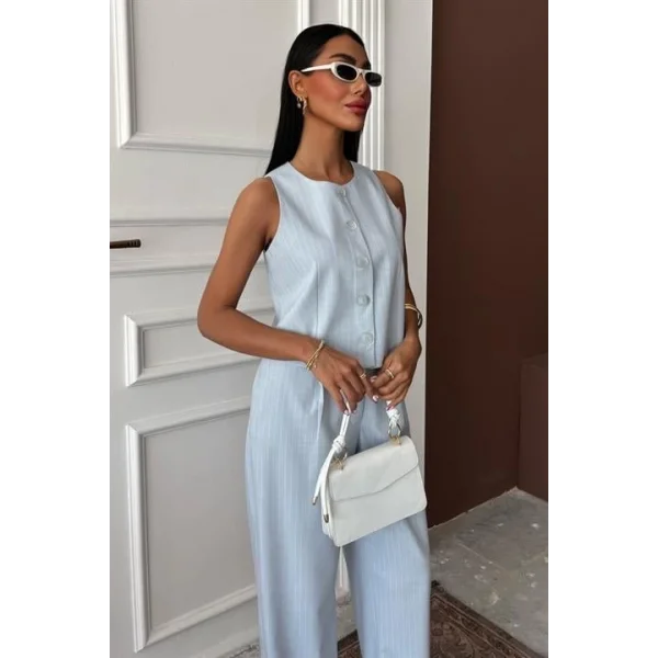 Yelek Plazzo Pantolon Çizgili Flamlı Poliviscon Takım 10178