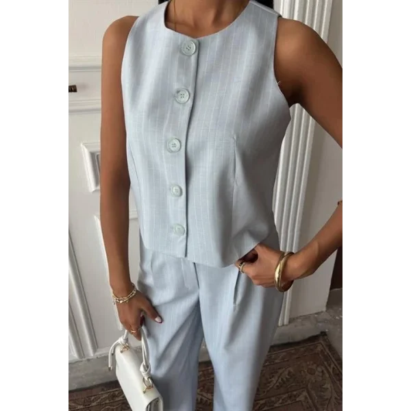 Yelek Plazzo Pantolon Çizgili Flamlı Poliviscon Takım 10178