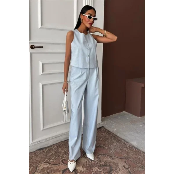 Yelek Plazzo Pantolon Çizgili Flamlı Poliviscon Takım 10178