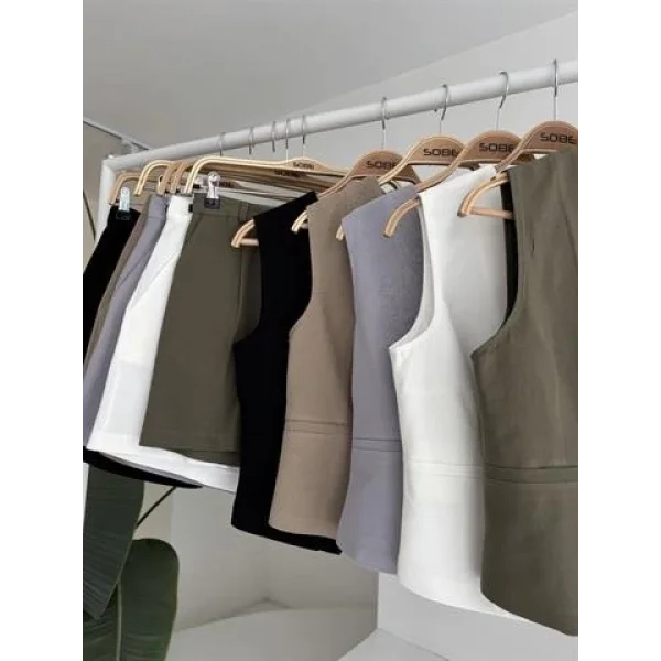 Yelek Şort Flamlı Keten Takım 10133-17