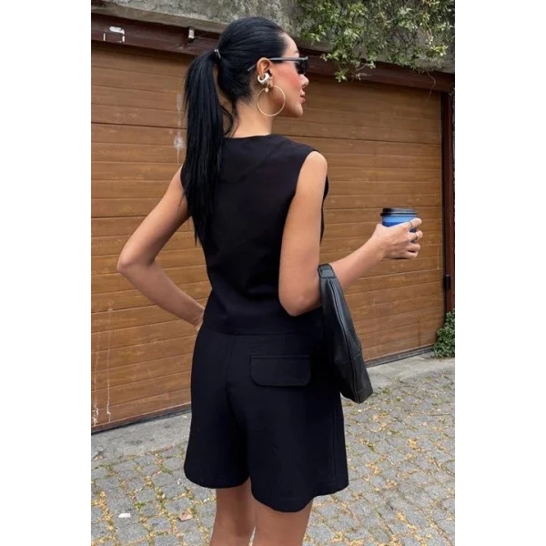 Yelek Şort Flamlı Keten Takım 10133-17