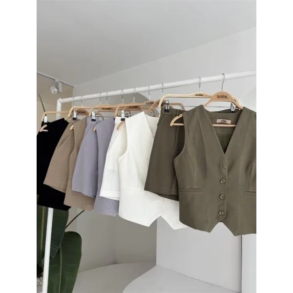 Yelek Şort Flamlı Keten Takım 10133-17