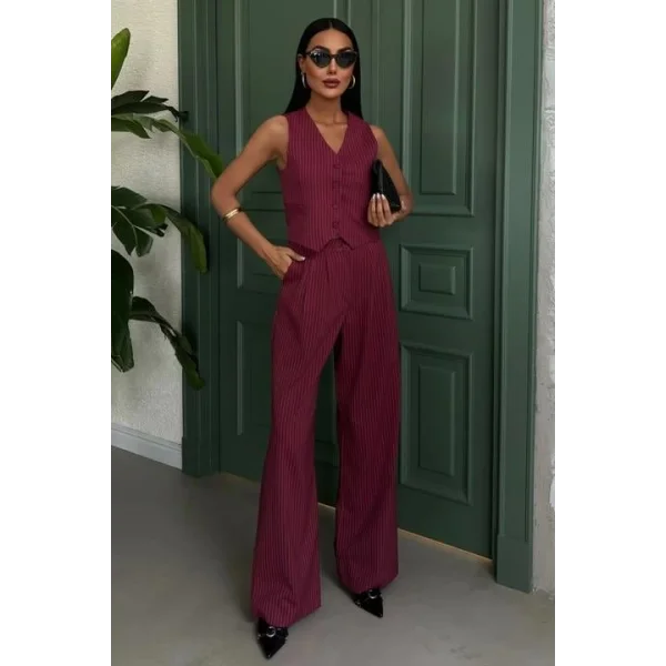 Yelek Ve Pantolon Çizgili Double Takım 10017