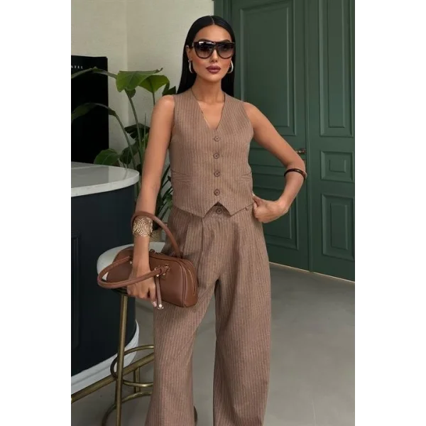 Yelek Ve Pantolon Çizgili Double Takım 10017