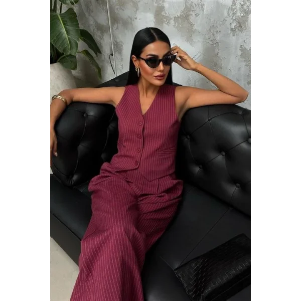 Yelek Ve Pantolon Çizgili Double Takım 10017