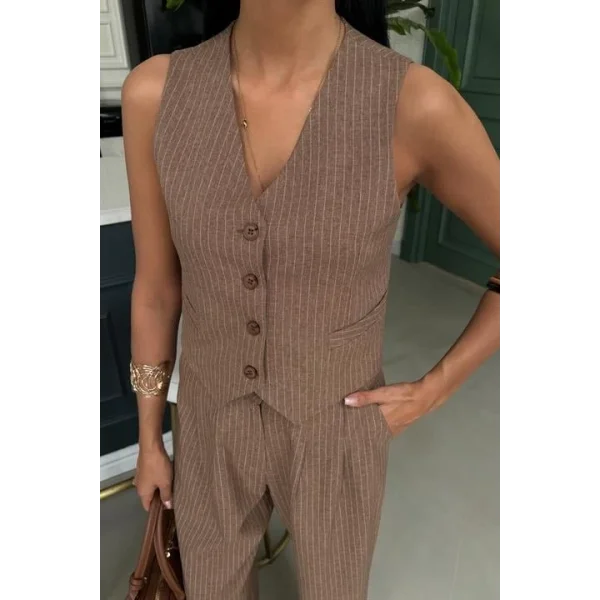 Yelek Ve Pantolon Çizgili Double Takım 10017