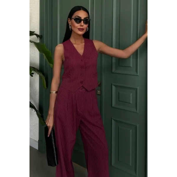 Yelek Ve Pantolon Çizgili Double Takım 10017