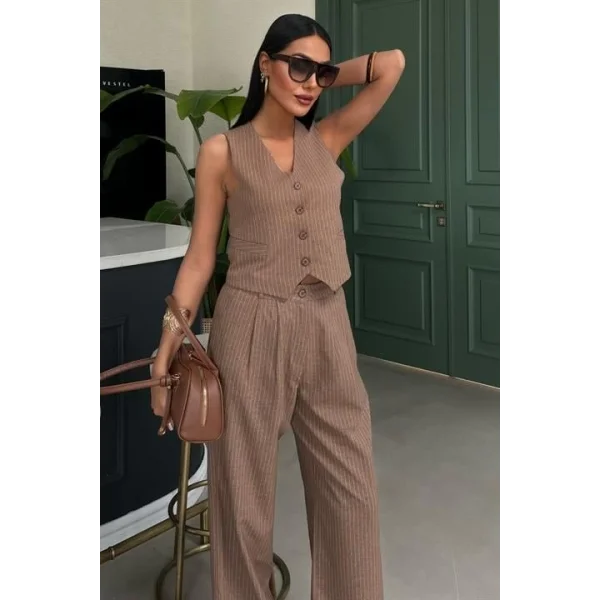 Yelek Ve Pantolon Çizgili Double Takım 10017