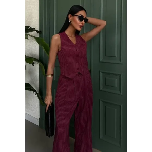 Yelek Ve Pantolon Çizgili Double Takım 10017