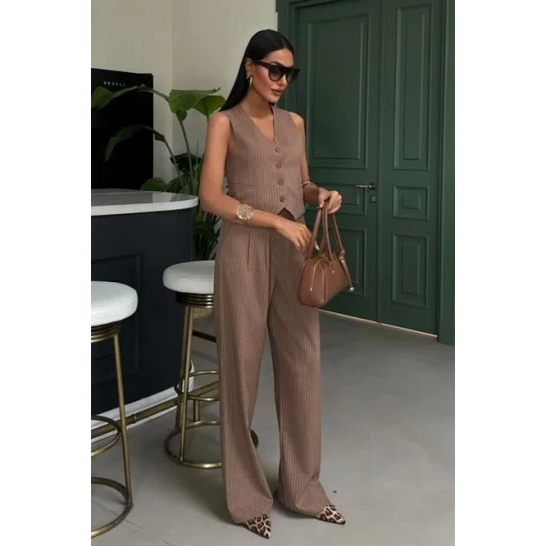Yelek Ve Pantolon Çizgili Double Takım 10017