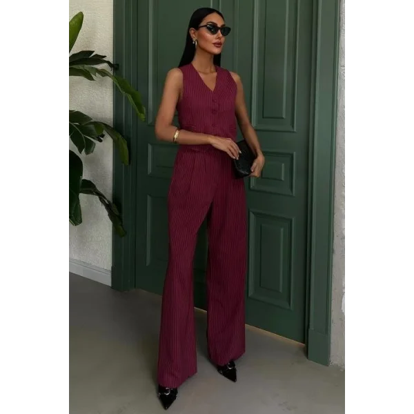 Yelek Ve Pantolon Çizgili Double Takım 10017