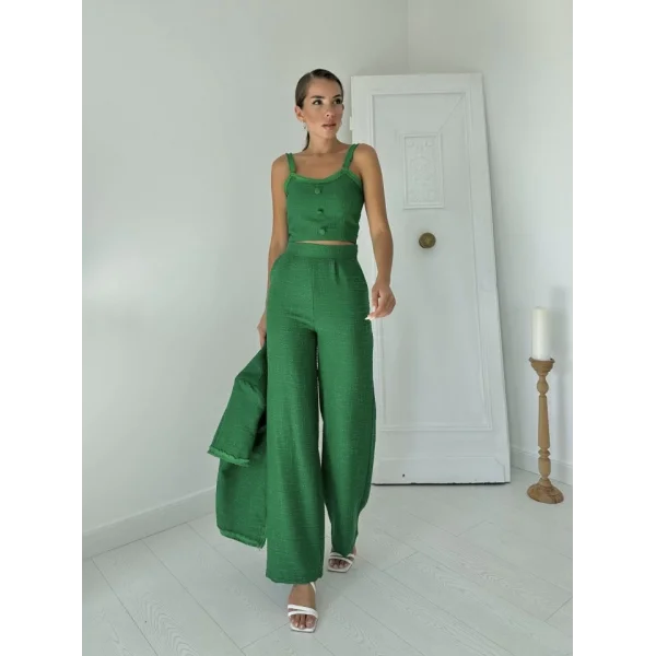 Yeşil Askılı Büstiyer Ceket Ve Pantolon Takım