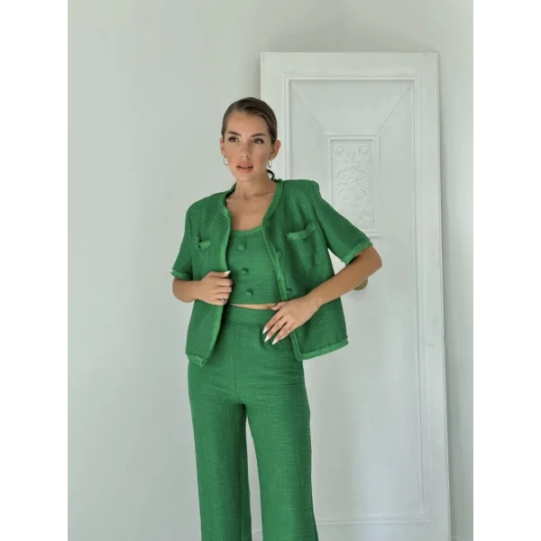 Yeşil Askılı Büstiyer Ceket Ve Pantolon Takım