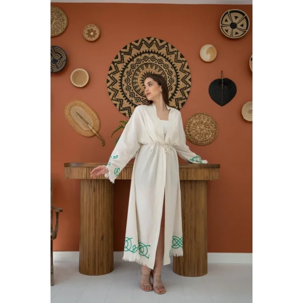 Yeşil Baskı Detay Keten Hırka