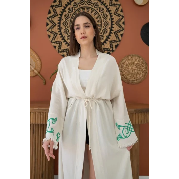 Yeşil Baskı Detay Keten Hırka