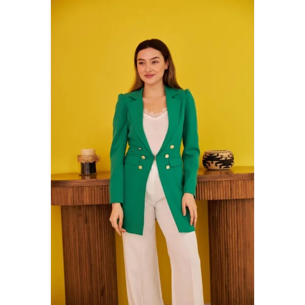 Yeşil Blazer Düğmeli Ceket