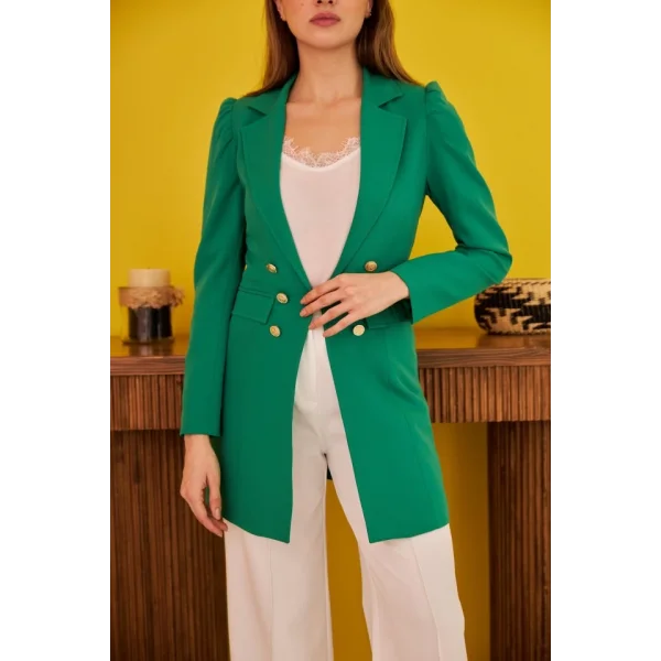 Yeşil Blazer Düğmeli Ceket
