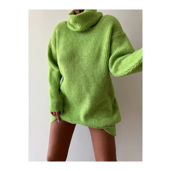 Yeşil Boğazlı Triko Elbise