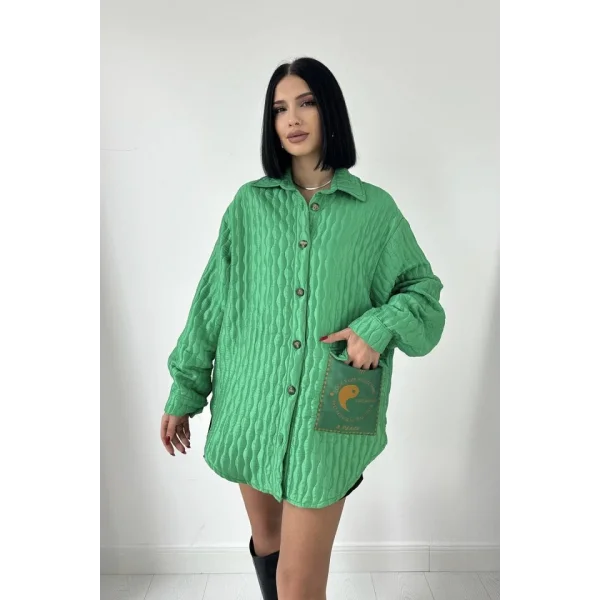 Yeşil Cepli Kapitone Gömlek