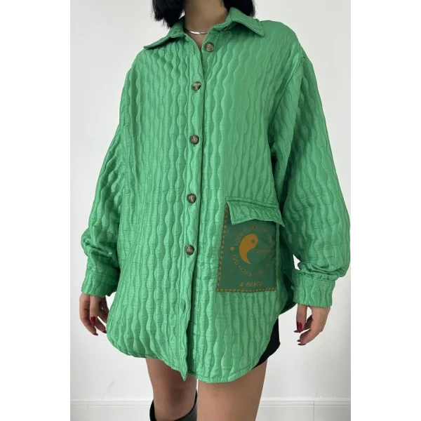 Yeşil Cepli Kapitone Gömlek