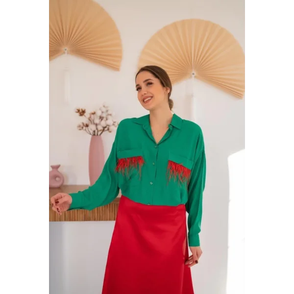 Yeşil Cepli Püsküllü Gömlek