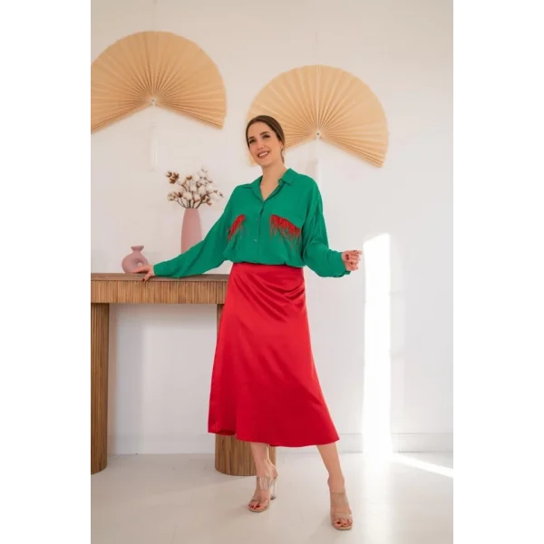 Yeşil Cepli Püsküllü Gömlek